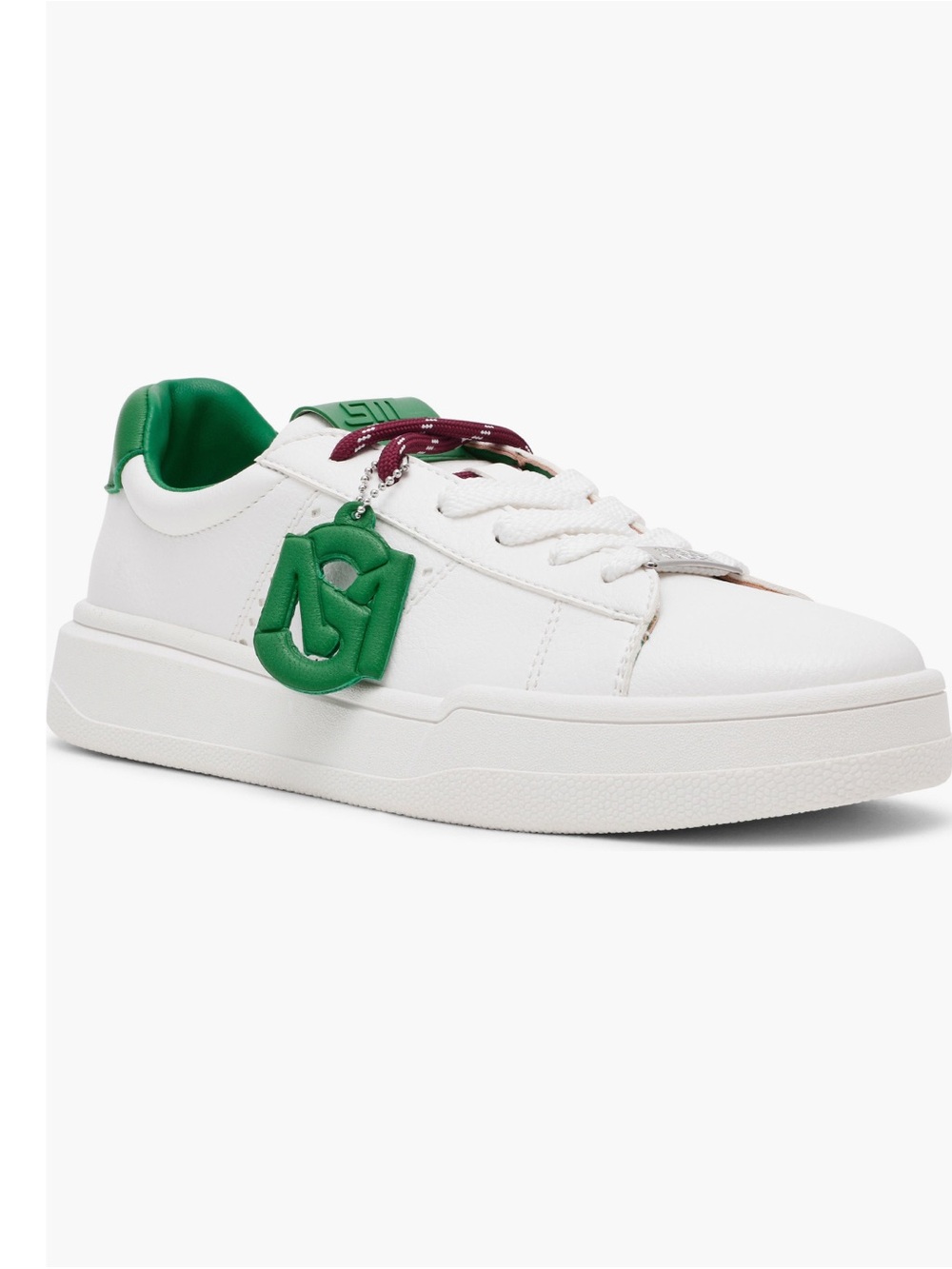Steve Madden White Sneakers with Green Heel and Charm
